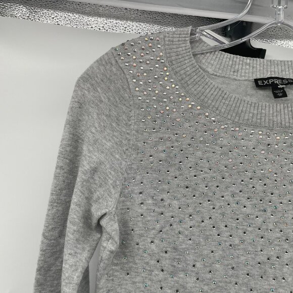 Express Womens Pullover Sweater Sequined Long Sleeve Gray Size XS - Picture 3 of 9